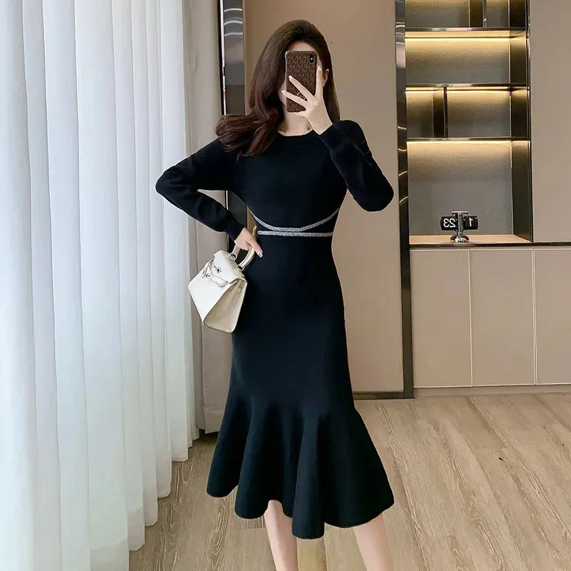 Hannah Fishtail Skirt Knitted Casual Long Sleeve Dress
